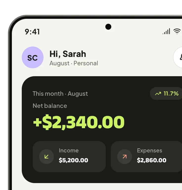 The top of the Pooled home screen, with this month's net balance.