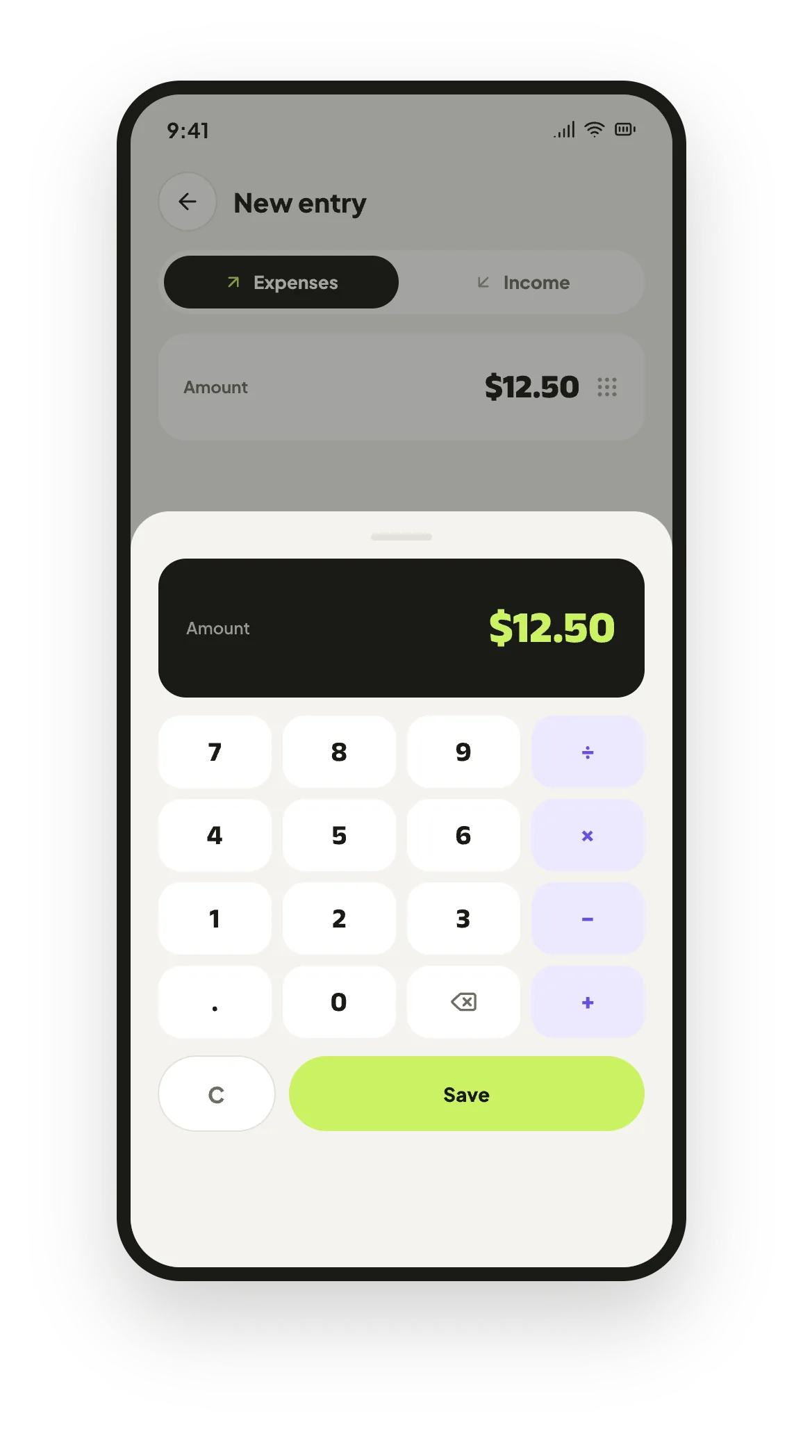Adding an expense with a receipt photo and a note attached.